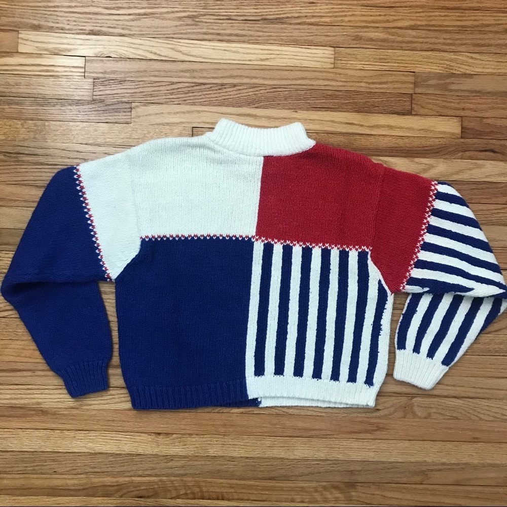 Vintage Crop Red White & Blue Mock-neck Sweater - Picture 9 of 11